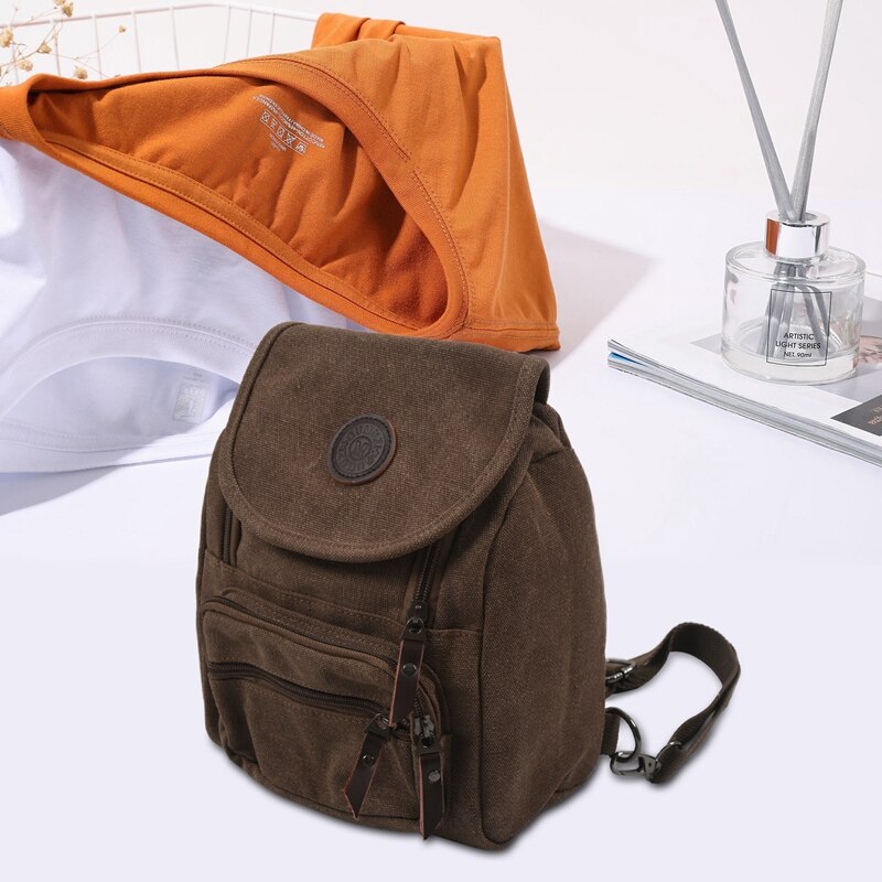 Canvas damesrugzak schooltas kleine studententas dames schoudertas, bruin