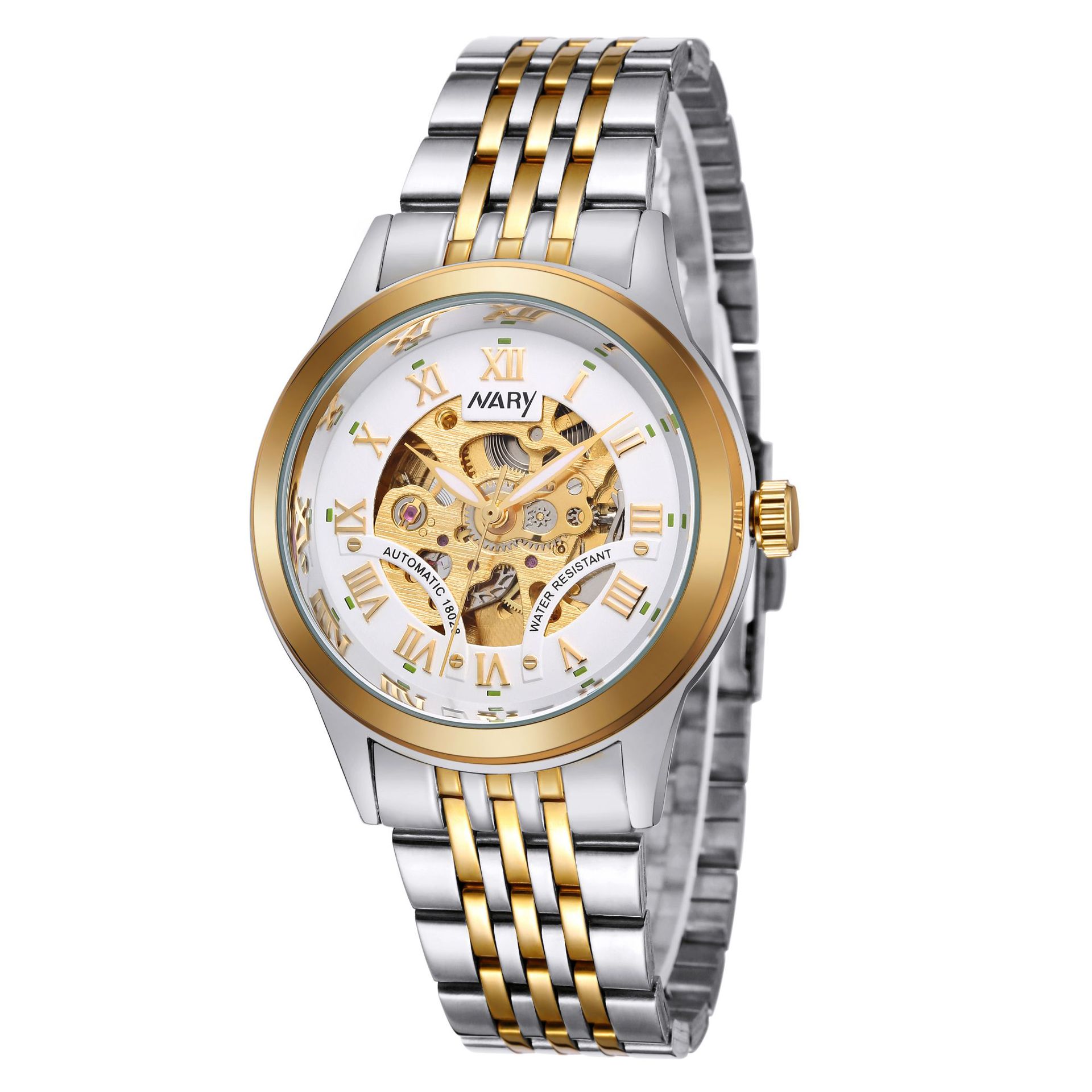 FORSINING Driehoek Skelet Mannen Automatische Mechanische Horloge Luxe Goud Zwart Rvs Horloges Waterdichte Lichtgevende Sport Horloge, rond zwart zwart, Skelet Horloge, Mechanisch