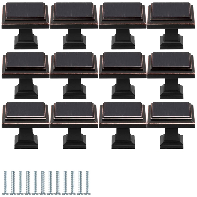 12 Pieces Cabinet Knob Square Cabinet Knobs Pull Kitchen Cabinet Hardware Knob with Mounting Screws for Dresser: Auburn