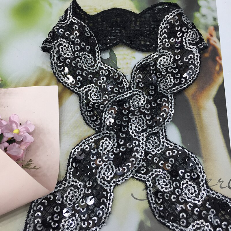 Cinta de encaje de lentejuelas de poliéster para de baile, adornos brillantes, tocado de boda, accesorios de bricolaje, ropa embellecimiento: 1 yarda / 2