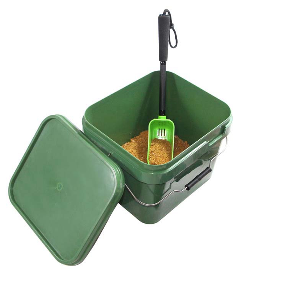 Carp Fishing Baiting Bucket With Spoon Set For Spod Particles Boilies Pellets Coarse Fishing Pellets Bait Mix Tools Throw Pesca