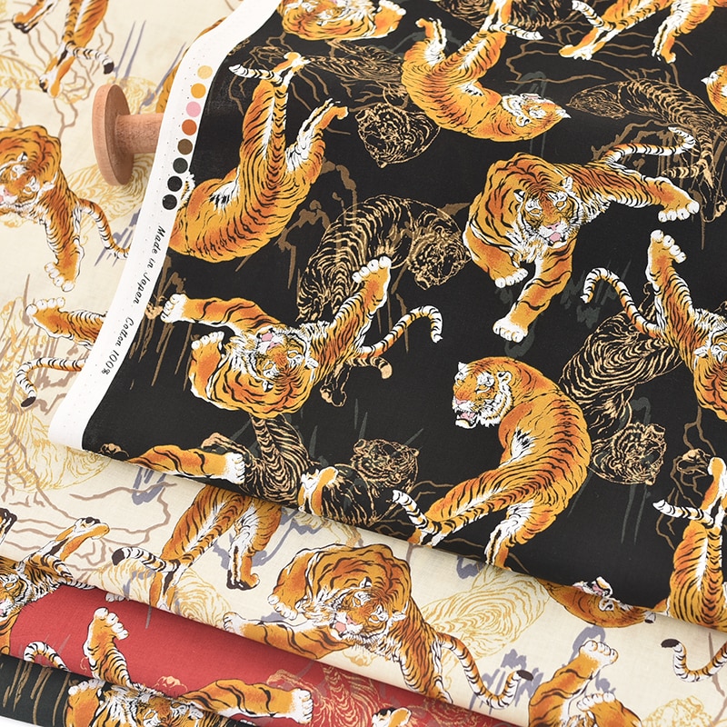 Bomuldsstof tiger mønster japansk stof håndlavet diy stof bomuldstrykt kimono stof