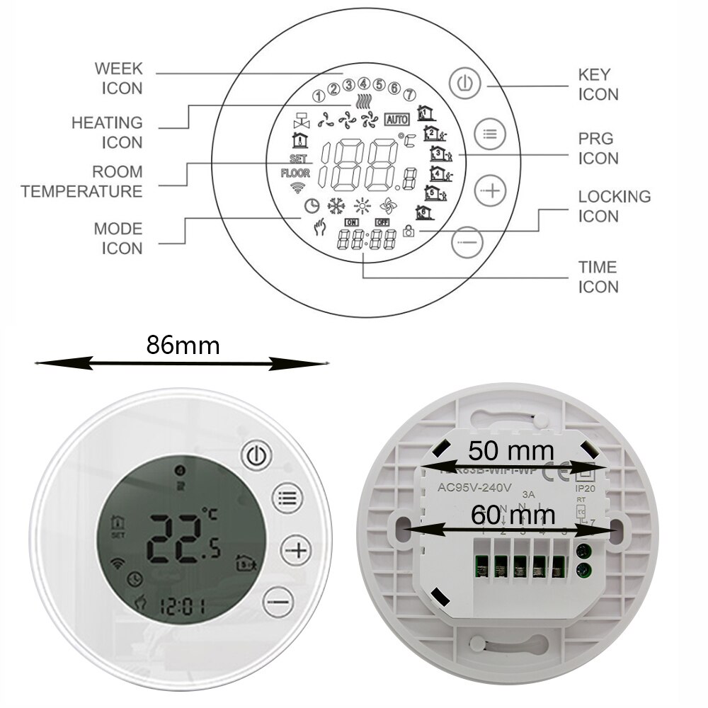 Beok Wifi termostato per riscaldamento caldaia a gas 220V portato regolatore di temperatura dello schermo compatibile con Bluetooth Google casa Alexa