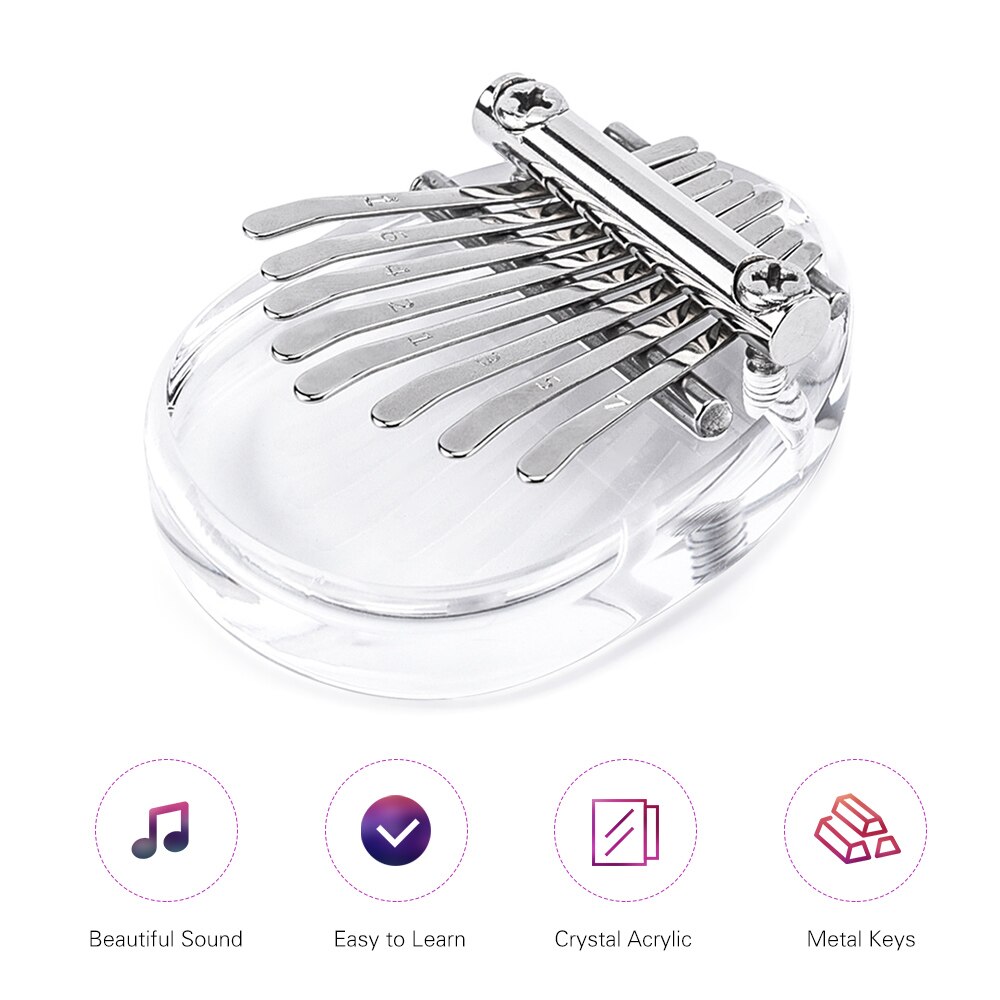 8 Key Kalimba Mini Thumb Piano Finger Piano Transparent Acrylic Finger Keyboard Musical Instrument
