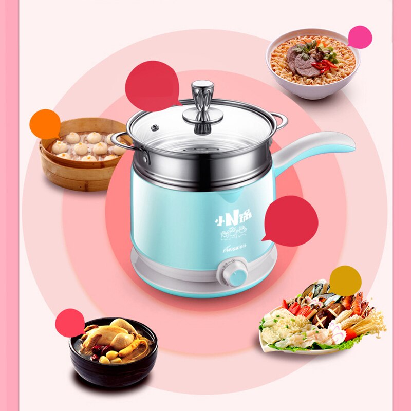 Multi-function Electric Cooker 1.5L Electric Skillet Pot Cooking Noodle Pot Student Mini Split Steaming Stew Pot 220V