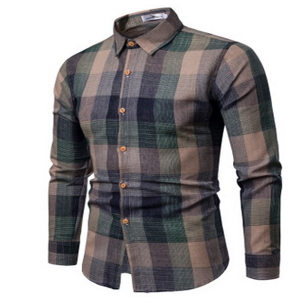 Luxury Men's Stylish Casual Dress Shirt Slim Fit Shirt Long Sleeve Formal Tops Male Plaid Turn Down Collar Top Shirts: Green / S