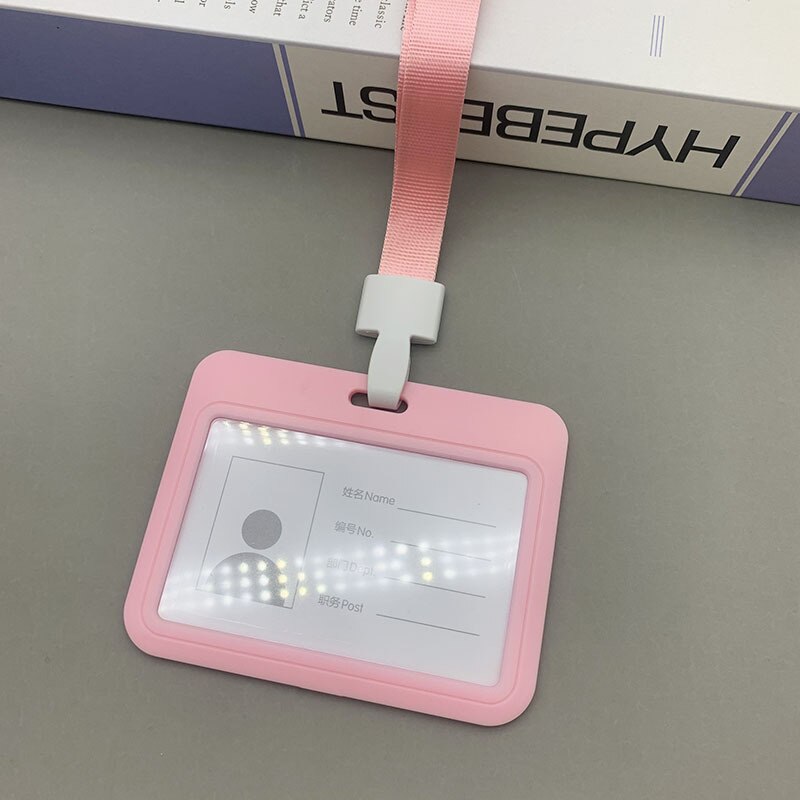 Vrouwen Mannen Plastic Id Credit Bank Kaarthouder Studenten Bus Card Case Lanyard Werknemer Effen Kleur Identiteit Badge Kaarten Cover: pink