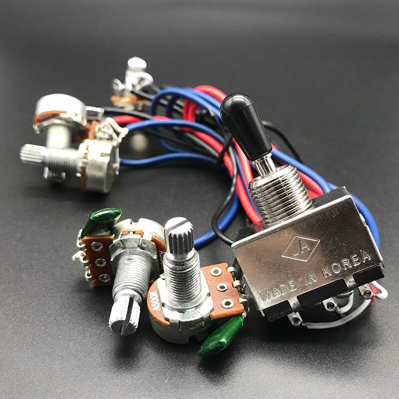 Electric Guitar Prewired Wiring Harness with 3 Way Toggle Switch 2V2T 500K Pots Volume Tone Control 6.35 Jack for LP Guitar
