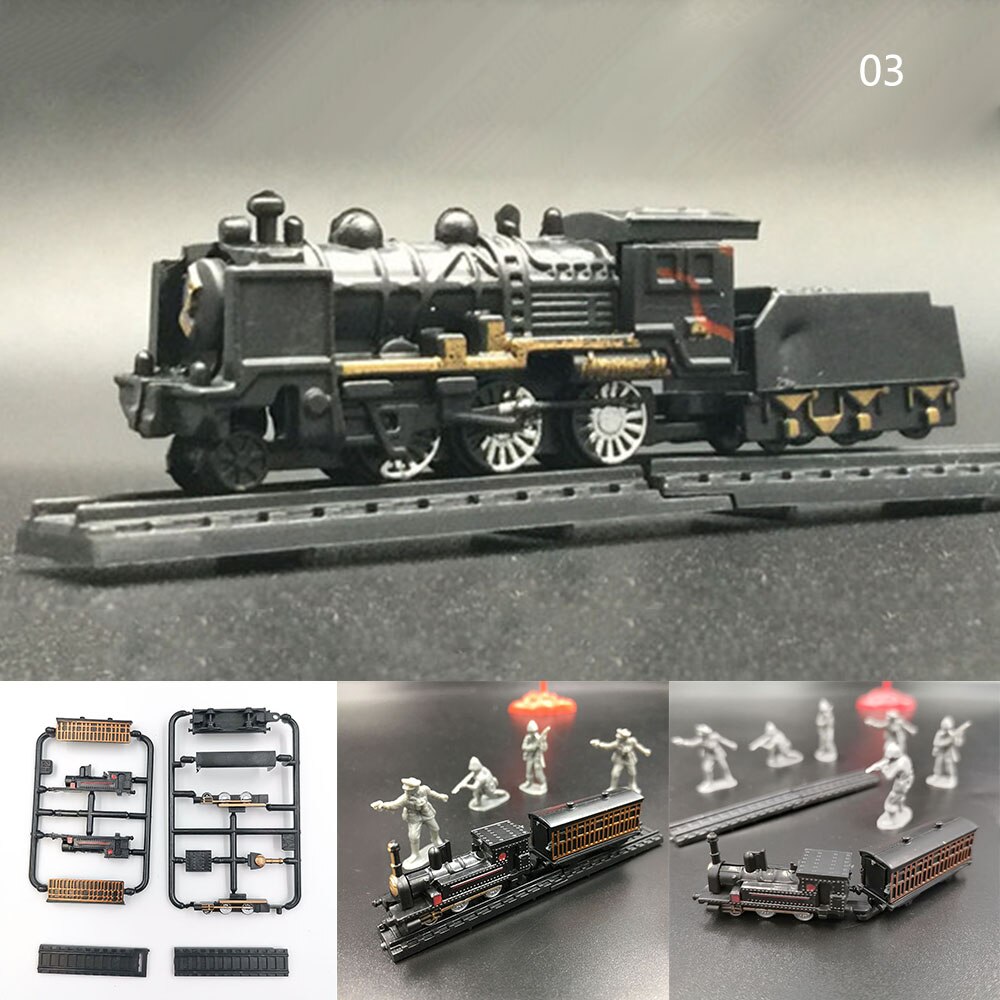 1/200 4d damplokomotiv tog model 7cm mini plast byggesæt sandbordssamling legetøj til børn: 03