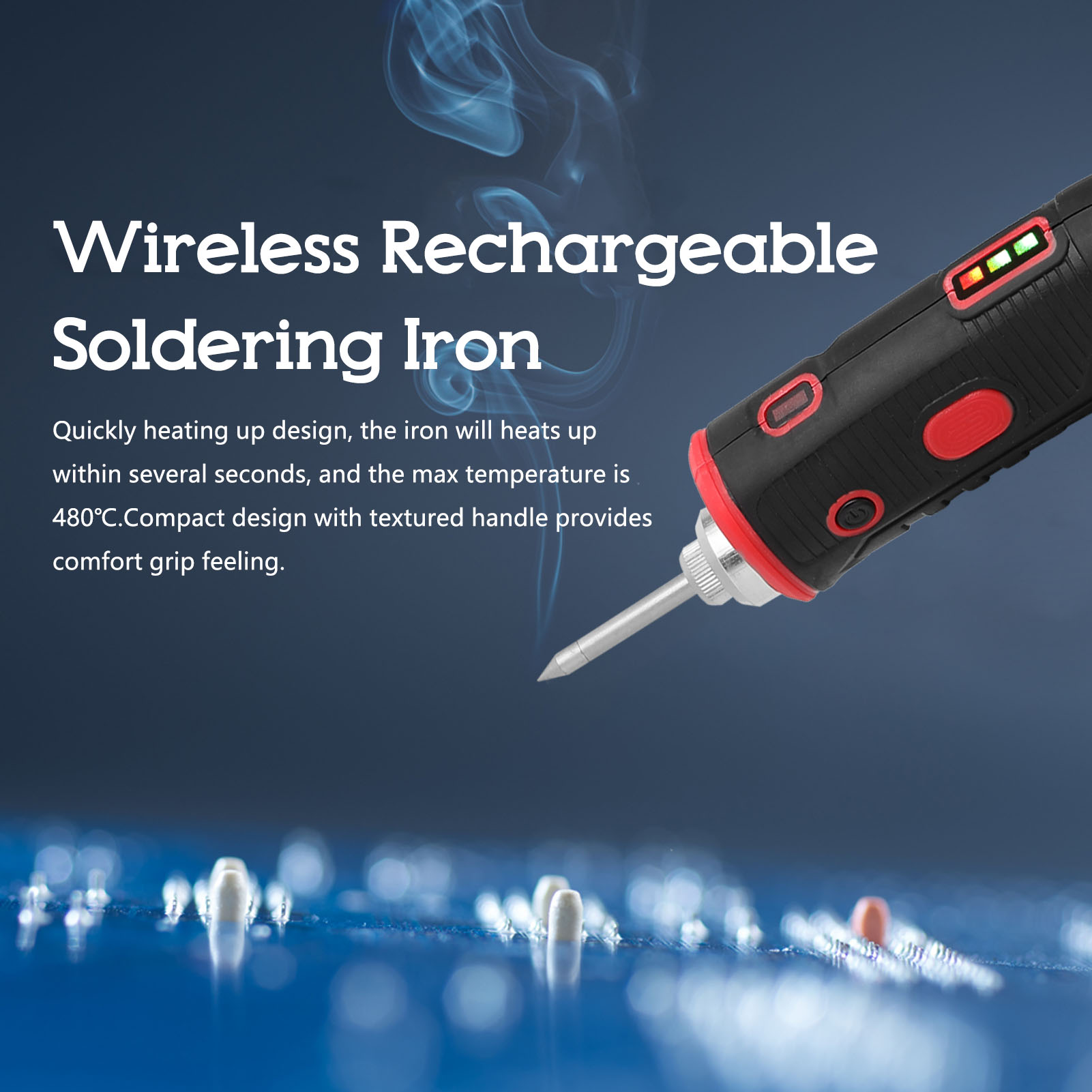 Batteria al litio ricaricabile del saldatore di carico del ferro per saldatura elettrico senza cordone 480 ℃ con ferro de solda leggero luminoso del portato