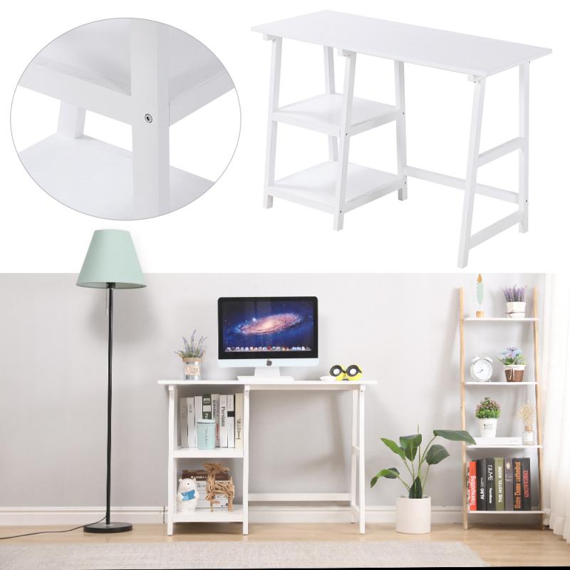 Two Shelf Workbench 112X50X76CM Home Moisture-proof Computer Desk 4 Wheels Non-slip Modern Wooden Learning Writing Desk HWC