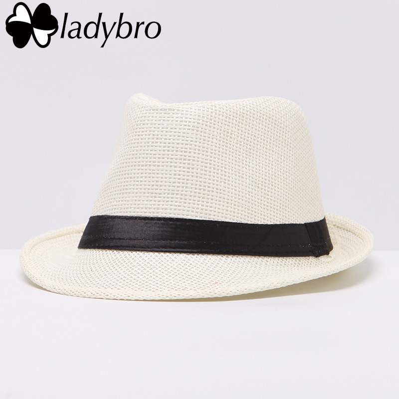 Ladybro Women Sun Hat For Men Hat Kids Summer Beach Hat Child Cap Female Panama Straw Hat Male Gangster Trilby Sun Visor Cap Boy: 001 milky white