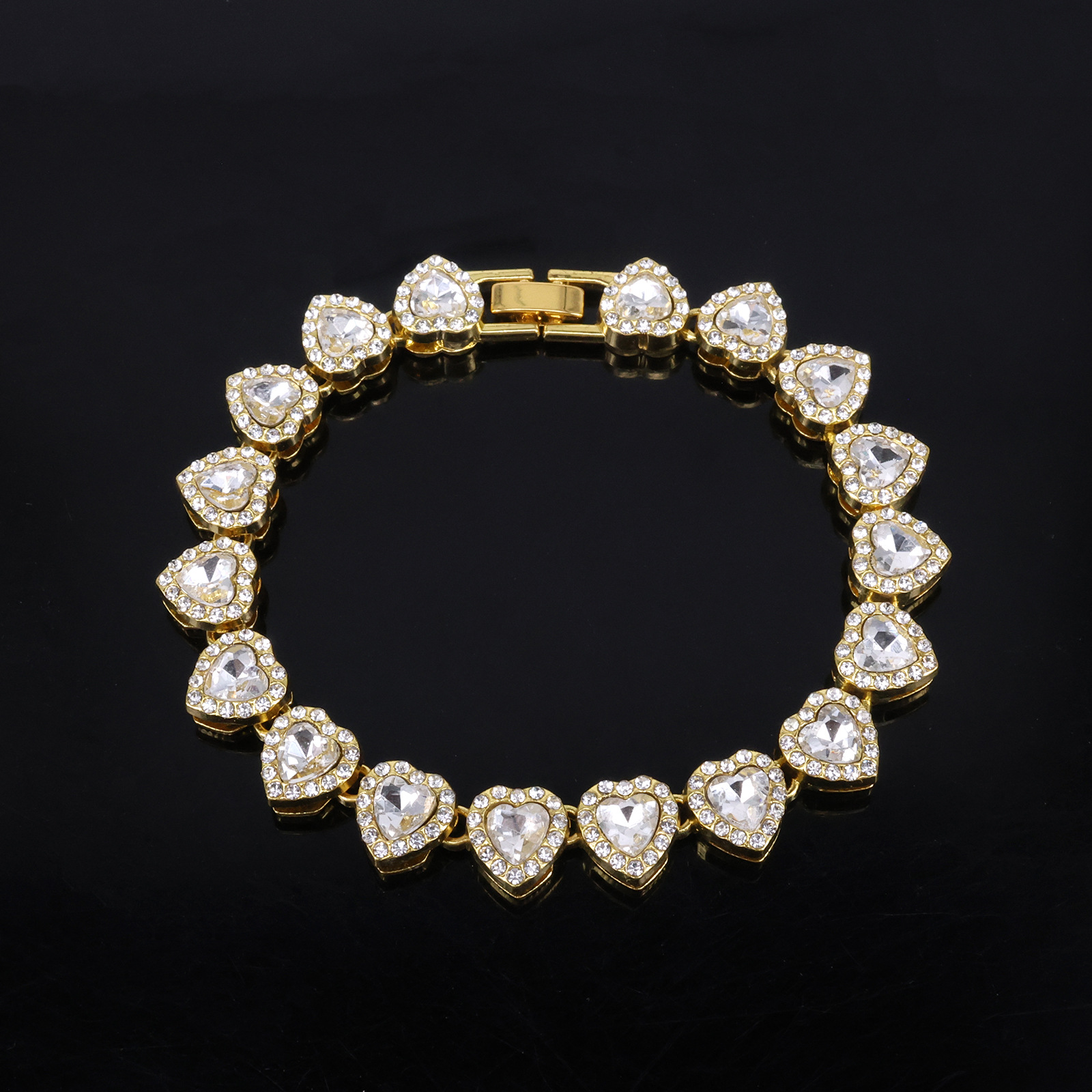 Gold Color Hip Hop Cuban Chain With Full Stone Mens Necklace Silver Color 2 Rows Rhinestone Paved Miami Cuban Chain Necklace: Gold-color