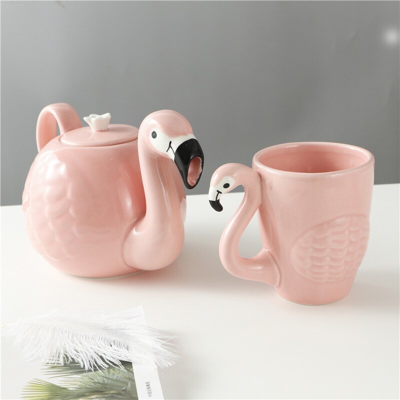 Exquisite 3D Flamingos Coffeware Sets,Super Beauty Coffee Mug Cup Teapot Girl Birthday ,coffee pot tea set Christmas: Pot and Mug