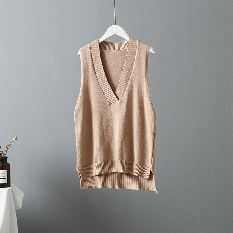 Maglione casuale primavera autunno donna gilet maglione di lana spessa e grezza maglia maglione fuori misura canotta femminile senza maniche grande superiore donna: Colore del caffè