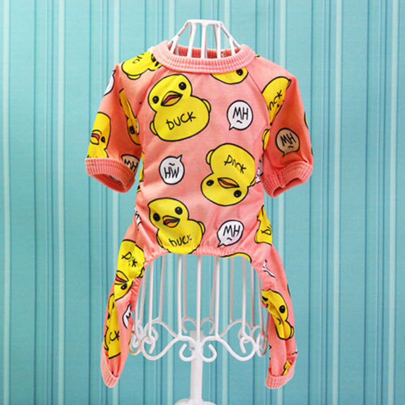 Pyjama en coton pour chiens | Automne et hiver, pyjama , chien jaune canard imprimé, vêtements mignons, combinaison chien chiot, nouvelle: Rose / L