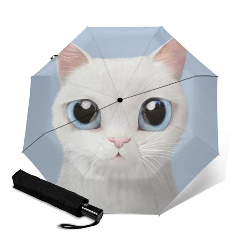 Paraguas de Sol de gato blanco para mujer, protector solar de gatito, 3 Paraguas plegables para niños, Parapluie de Anti-uv: YSA2130
