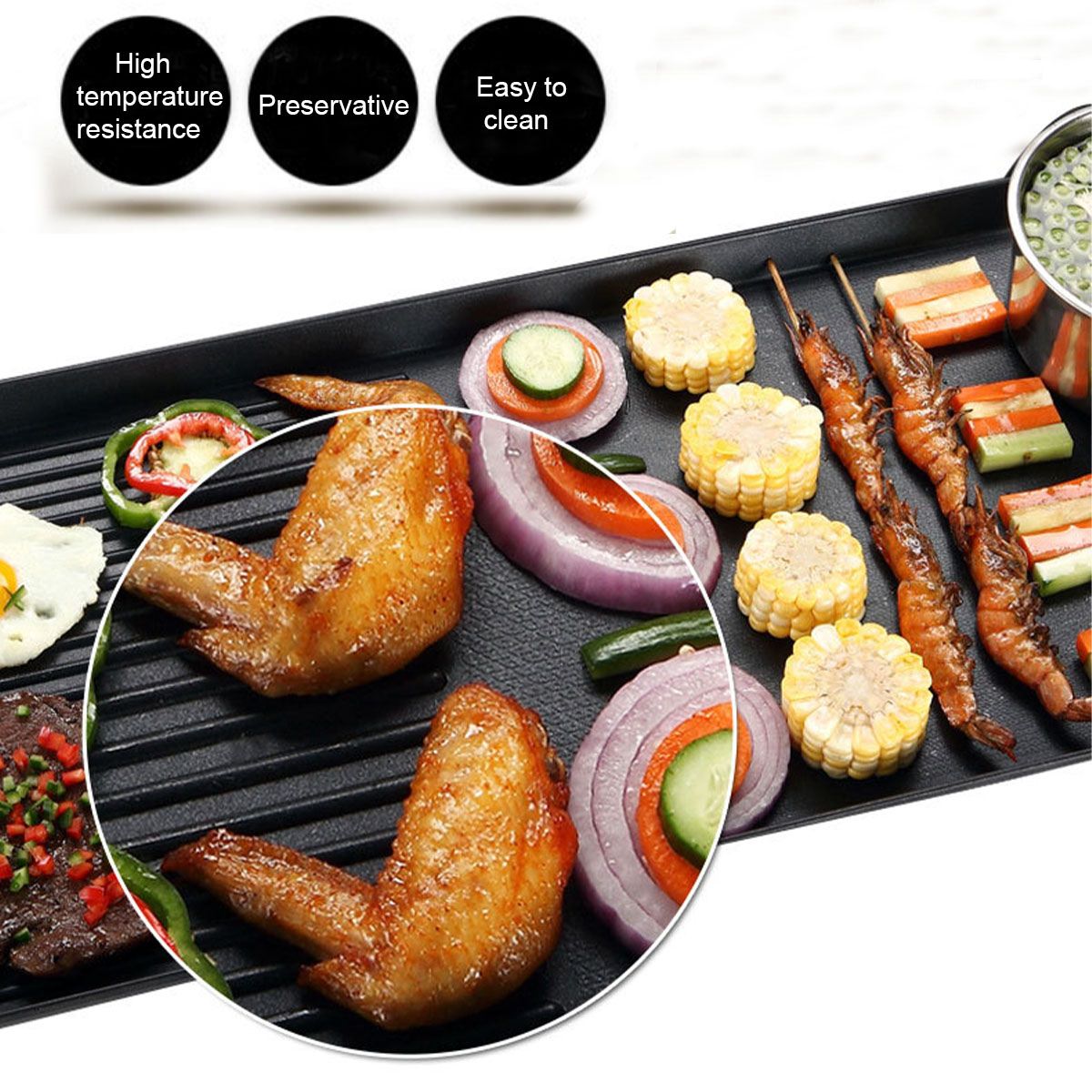 1500W Electric BBQ Grill Pan Smokeless Non-Stick Barbecue Machine Electric Meat Baking Hotplate Teppanyaki Household Outdoor