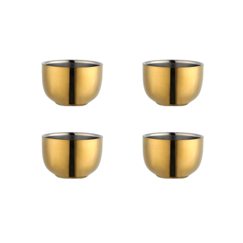 Ensemble de tasses à thé en acier inoxydable, 4/8 pièces, avec plateau et support amovible, tasse en or Double couche Anti-brûlure, service à thé: Gold 4pcs