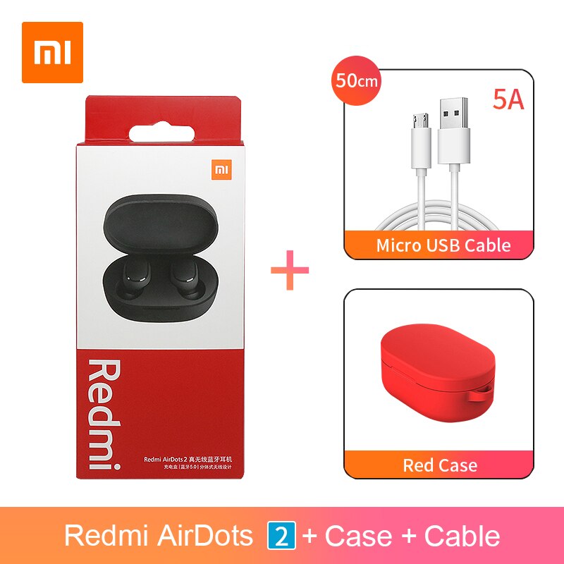 Xiaomi-auriculares inalámbricos Redmi AirDots S Redmi AirDots 2 TWS, originales, Bluetooth 5,0, reducción de ruido con micrófono, enlace automático: 2AddCableRedCase