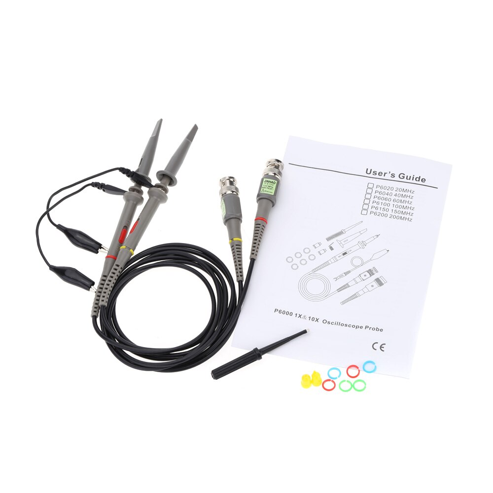 High Precision Oscilloscope Probe kit P6100 2Pcs Attenuation Rate Can Adjusted 100MHz 1X 10X Alligator Clip Probes Test Leads