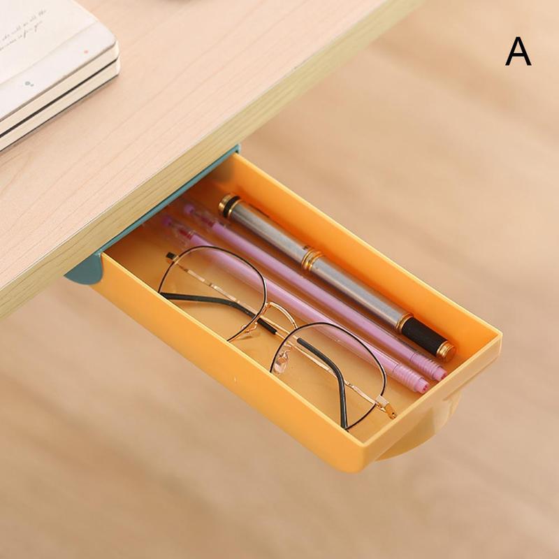 1PC Drawer Storage Box Paste Style Office Stationery Kitchen Makeup Organizer Desk Storage Drawer Under Self-adhesive F6Q9: Orange