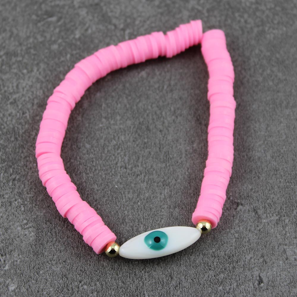 Ga Naar Het Strand Voor Zomer Armbanden Voor Vrouwen Kleurrijke Polymeer Klei Kralen Armband Eye Shell Armbanden: color4