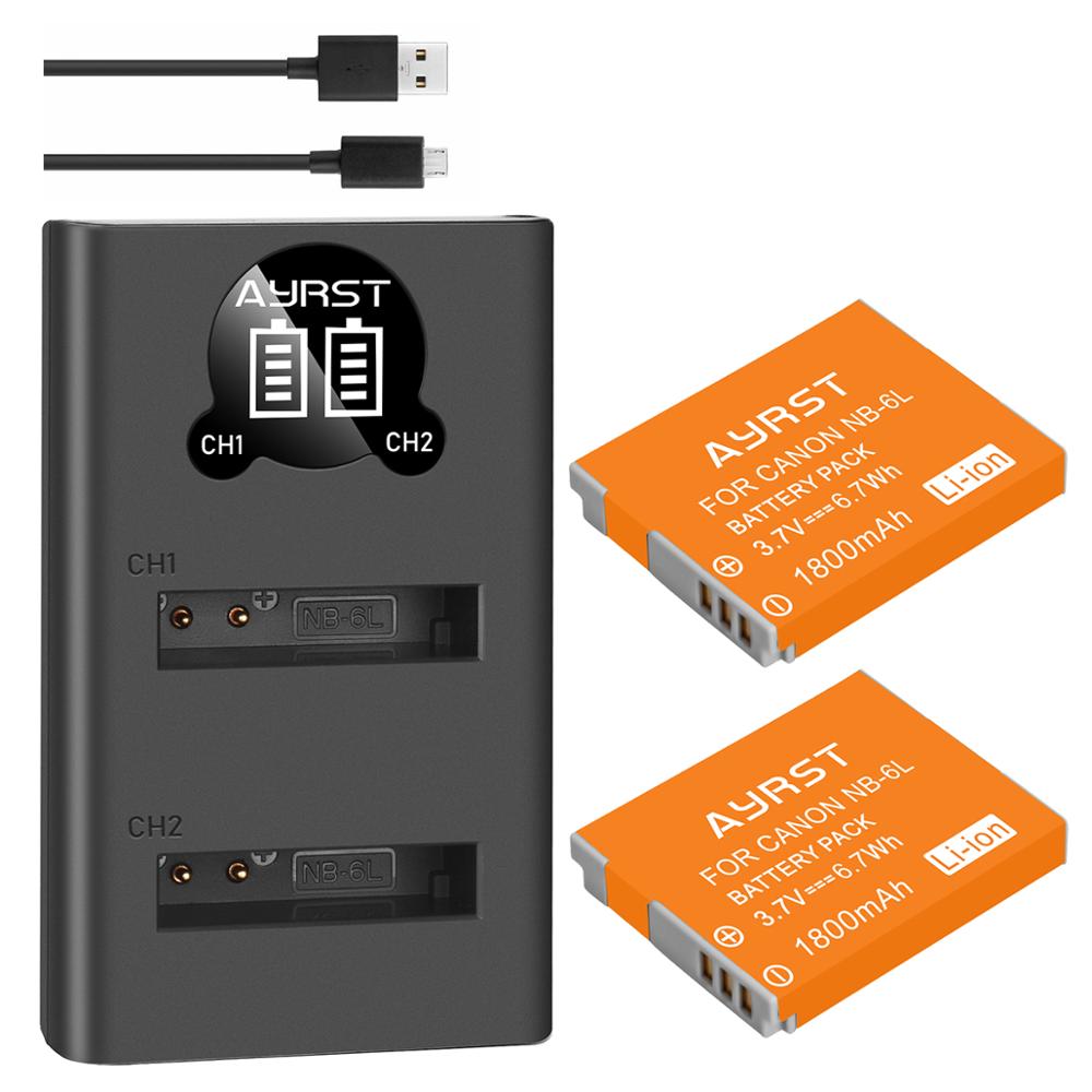 1800mAh NB-6LH NB-6L camera battery + USB Charger for Canon PowerShot D10 D20 D30 S90 S95 SX260 SX280 SX540 SX700 NB6L Batteries: 2batteryand1charger