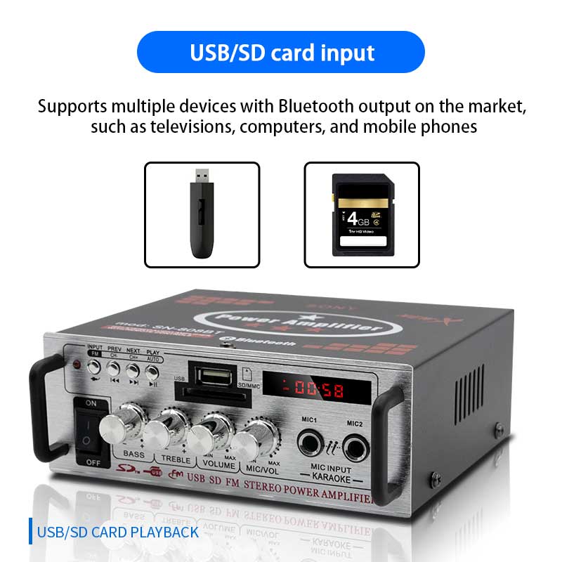 LDZS HiFi-Digitalverstärker AV-808 Bluetooth MP3-Kanal 2.0 Sound AMP Unterstützung 90V-240V für Zuhause Auto MAX 200W*2