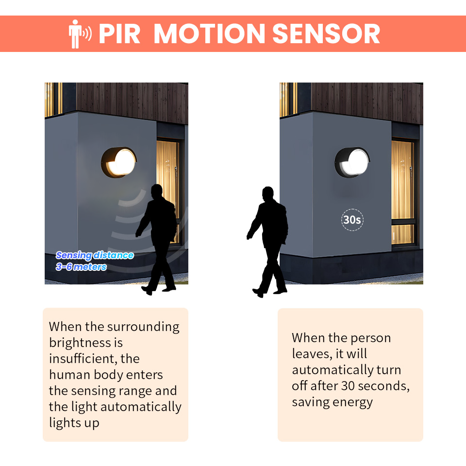 Lámpara de pared LED, Sensor de movimiento moderno, AC85-265V interior/exterior, 6W, 12W, luz de pared impermeable IP66 para decoración de camino de calle y jardín