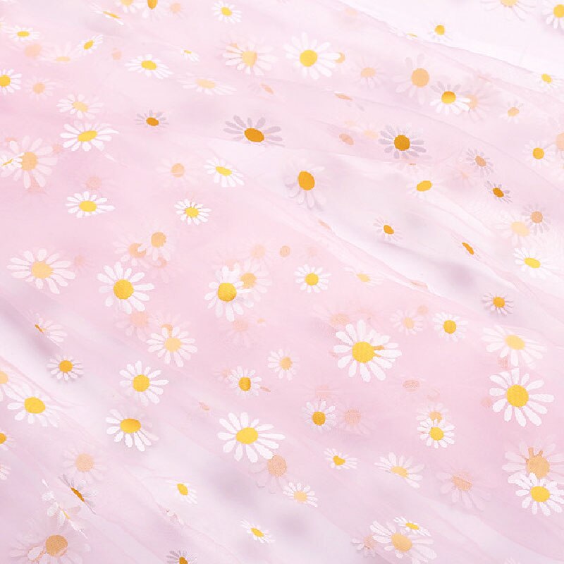 Daisy trykt organza stoff for jenter sommerkjole prinsesse kjole håndlaget diy klesdekorasjon liten daisy diy tyll: Rosa