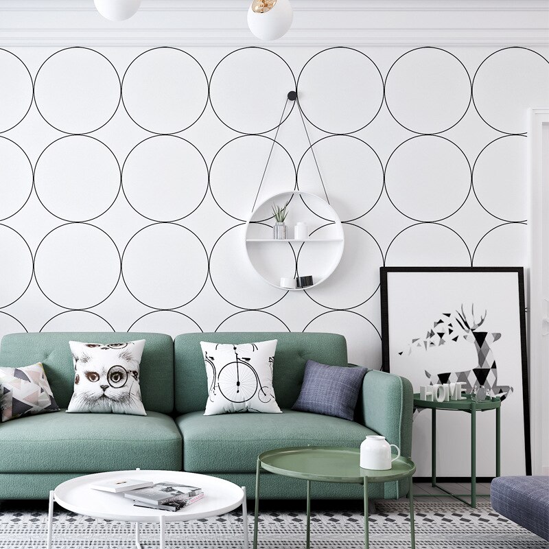Northern European Style Wallpaper Artistic Geometric round Plaid Ins Female Harajuku Style Japanese-Style Guest Room Background