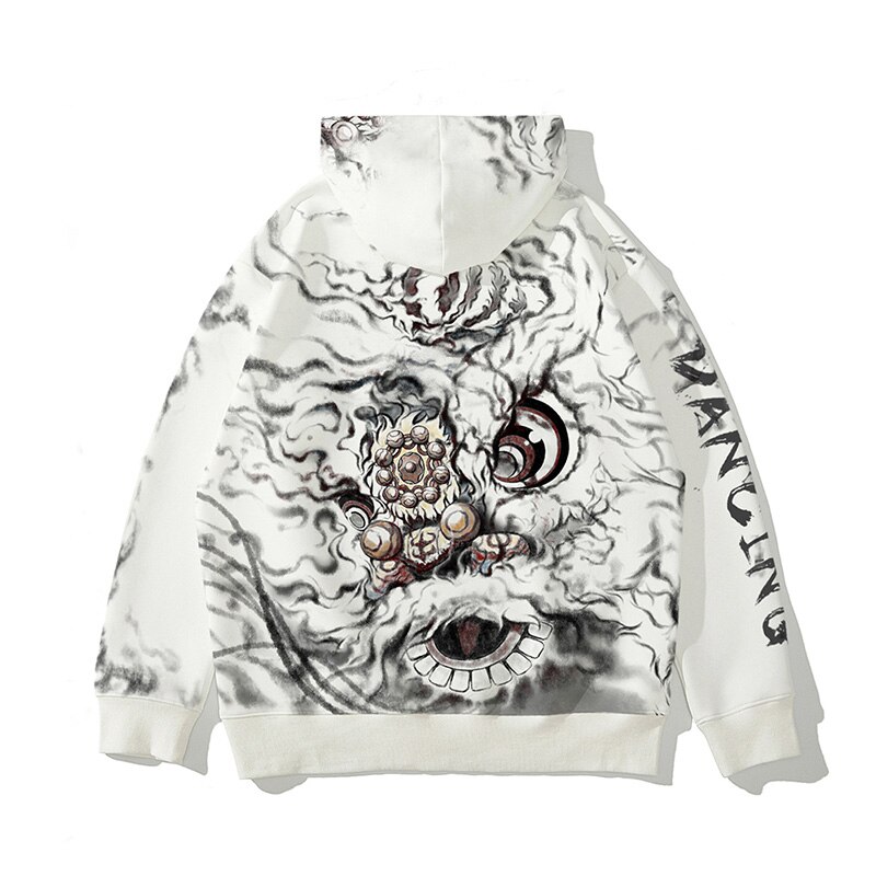 Sudadera para hombre de W.T.D, ropa de calle, estampado de tinta de León, estilo Casual, Sudadera con capucha de lana, sudadera de gran tamaño para hombres: M