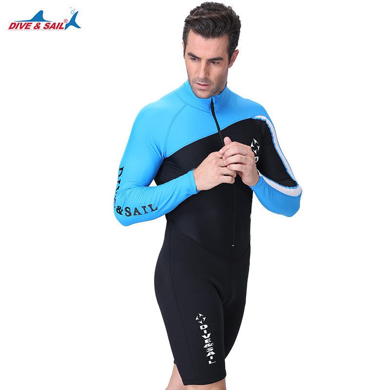 Traje de baño térmico de neopreno + Lycra para mujer, traje de buceo con cremallera frontal, protección UV, manga larga, 1,5mm