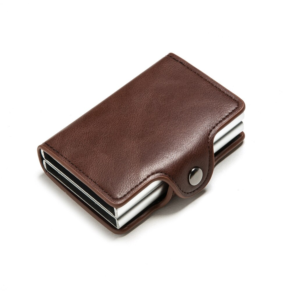 Rfid Blocking Bescherming Leather Wallet Id Credit Card Houder Met 2 Metalen Aluminium Business Bank Card Case Voor 14 Kaarten