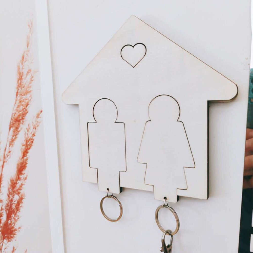 Couple Keychain Wooden,DIY Small House Shape Keyring Wooden Storage Keychain Accessories, for Wall/Car Keys Couple