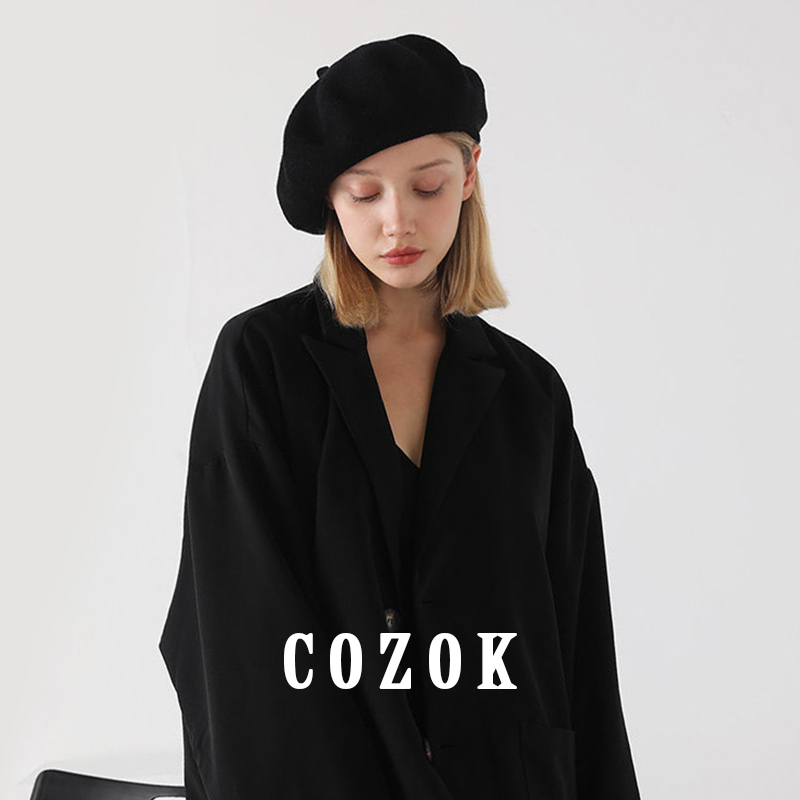 Boinas de punto para mujer, boina a la , suave, Flexible, sólido, cálido, Vintage, para invierno: Negro