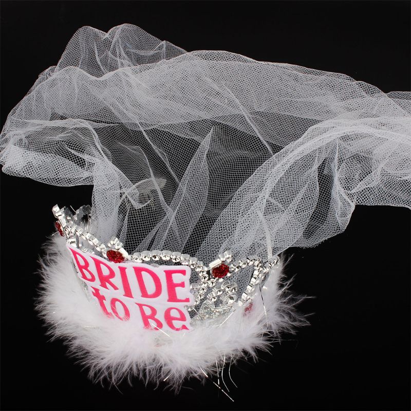 Bruid Om Crown Tiara Kant Sluier Veer Haar Hoepel Meisje Bachelor Night Party Voordat Bruiloft Decor Accessoires