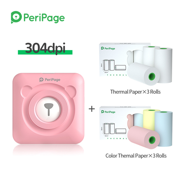 PeriPage – Mini-imprimante Photo thermique sans fil, 304 dpi, pour téléphone Portable Android IOS, pour enfants: 304 Pink 6 Papers