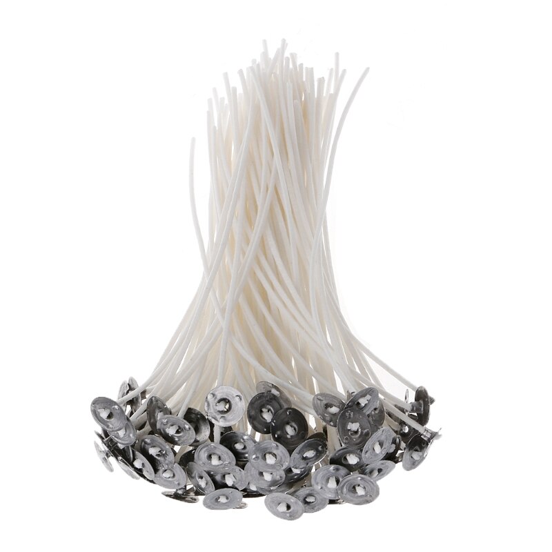 Núcleo de mecha de vela para manualidades, 100 unidades, 6 pulgadas, preencerado con sujetadores, algodón, sin núcleo, 15CM, R9UC