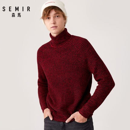Semir højkrave uldtrøje mandlige forår og efterår ung løs varm sweater herre koreansk version sweater frakke strik: Rød og sort. / Xl