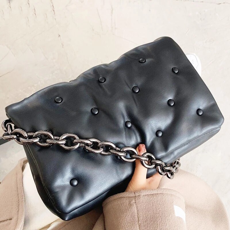 gebrandmarkt Frauen Schulter Taschen Denim Dicke Metall Kette Schulter Geldbörsen Und Handtasche Damen Handtasche Kupplung Weibliche Landstreicher Tasche