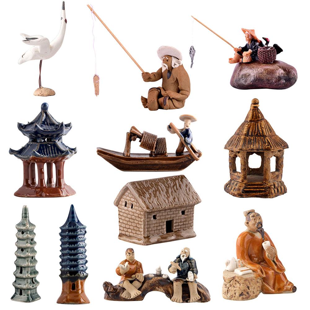 Keramiske pavilloner/kinesiske figurer model figur miniaturer diy bonsai aquascape landskabsindretning miniature figurer boligindretning