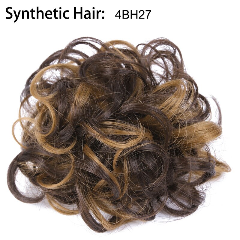 Extension capillaire Chignon élastique bouclée, Postiche Afro à Clip, Postiche Chignon synthétique, coiffure décoiffée, coiffure pour mariage, Q7: 4BH27