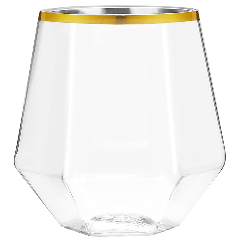 Verre à vin hexagonal en diamant à bord doré, style européen, plastique, ménage, transparent, whisky, étranger, 1 pièce: Black