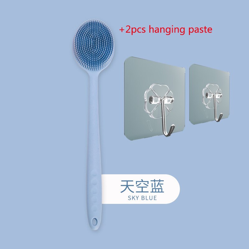 Lange Steel Plastic Bad Borstel Douche Terug Body Brush Massage Skin Cleaning Tools Douche Scrubber Borstels Badkamer Accessoires: with 2 hanging paste
