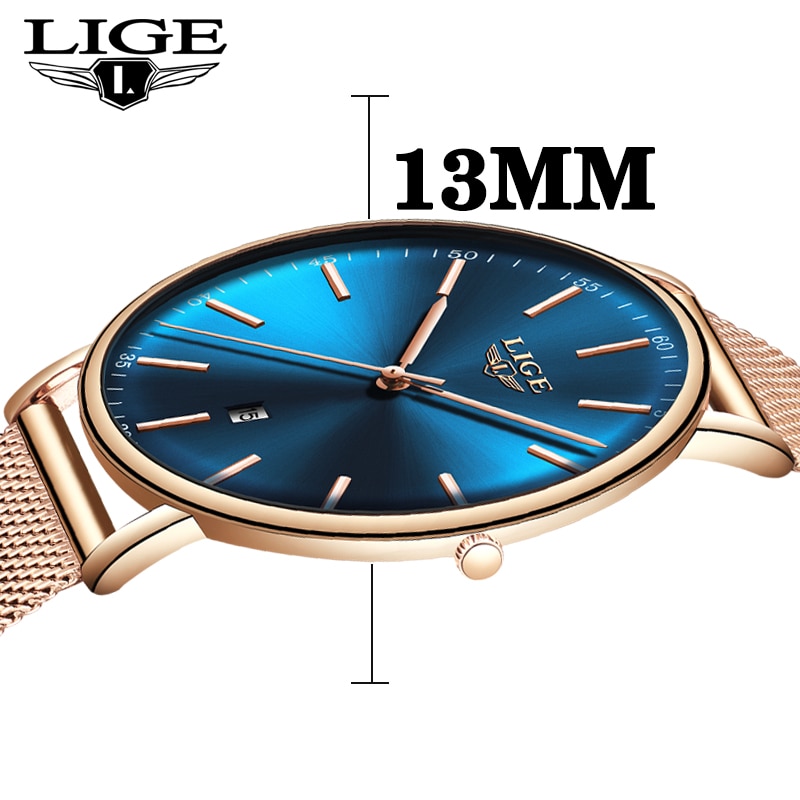 LUIK Vrouwen Horloges Rvs Mesh Riem Horloge Eenvoudige 8mm Ultra-dunne Quartz Klok Horloges Voor vrouwen + Box