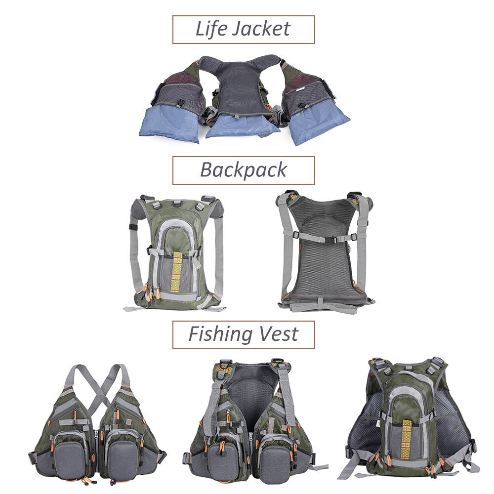Lixada 3 In 1 Mesh Fly Fishing Vest and Backpack Breathable Fishing Safety Life Jacket Utility Vest Kayak Sailing Boating