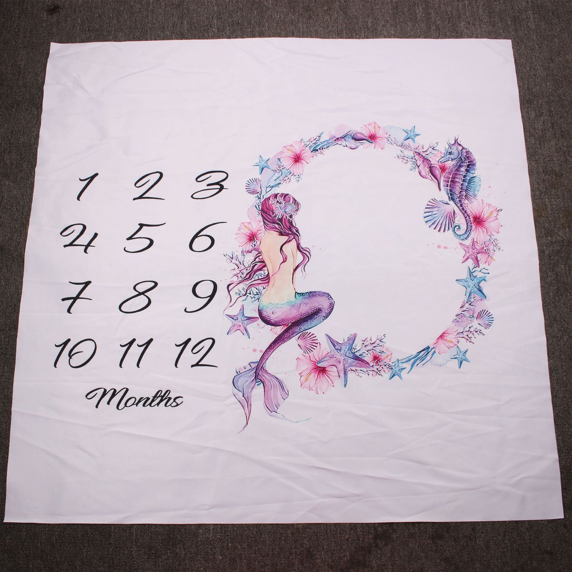 0-12 Month Cartoon Pattern Infant Baby Milestone Photo Props Background Blankets Play Mats Backdrop fotografia bebê blacket: Mermaid