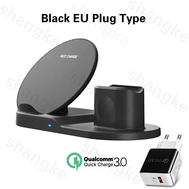 Wireless Charger Stand for iPhone AirPods Apple Watch, Charge Dock Station Charger for Apple Watch Series 5/4/3/2 iPhone 12 11 X: Black EU plug